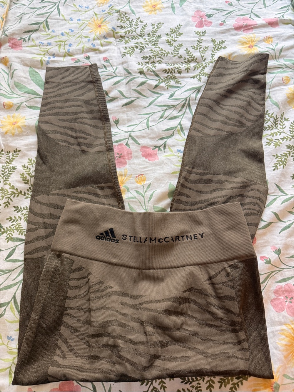 Adidas by Stella McCartney Olive Zebra-Print High-Rise Leggings